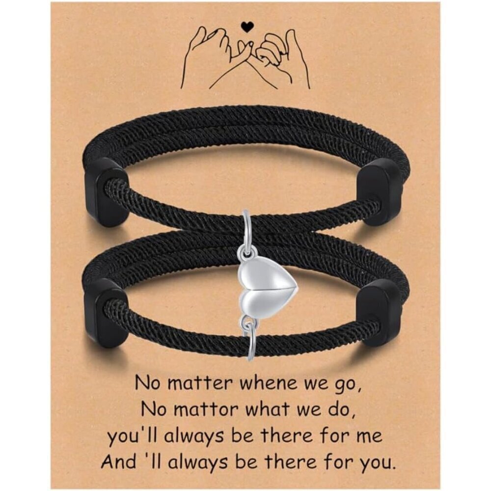 Couples Matching Heart Puzzle Bracelets Adjustable Rope Jewelry Gift